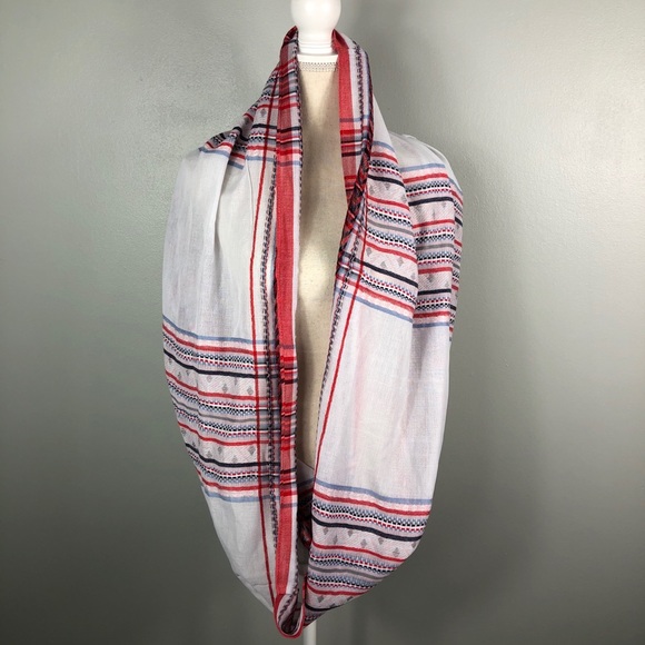 Embroidered Infinity Scarf Red White Blue - Picture 3 of 6